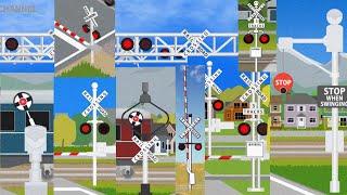 【踏切アニメ】アメリカのふみきりがいろんな場所でカンカン総集編US Railroad crossings on various places!!