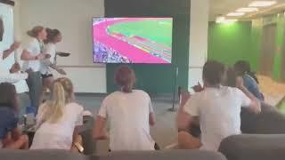 British athletics team celebrate Jake Wightman's historic 1500m gold medal