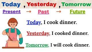  English Tenses for Beginners |Today Yesterday Tomorrow Sentences |⏳Present Past Future in English