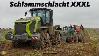 SCHLAMMSCHLACHT WIE SIE IM BUCHE STEHT Inkl. CLAAS XERION 12650 Maisernte auf schlammigen Lehmboden