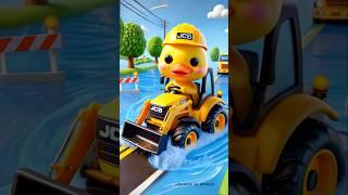 A cute duck driving a JCB through water ️ #adventure #littleduck #cuteduck #shorts