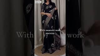 Black trending pure moss batik printed saree with savroski work #trending #sareedraping 988479287