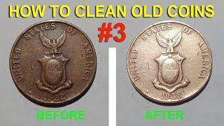 How to Clean Old Dirty Coin - Nickel Silver Bronze Bimetallic DIY - Technique #3 - bronze coin