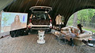 Camping in the Heavy Rain with Luxury Giant Car Shelter Tent️Korea BarBaCue