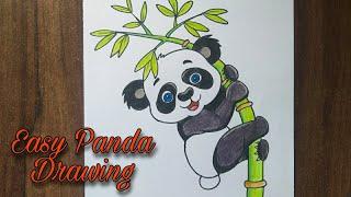 How to draw Easy Panda Drawing | Panda Drawing with bamboo tree | simple Panda Drawing