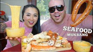 KING CRAB LOBSTER SEAFOOD BOIL + SAUSAGE CHEESE SAUCE MUKBANG (LETS EAT) | SASVlogs