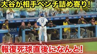 なんと大谷がパドレスベンチに詰め寄り！報復死球直後にスタジアム緊迫の瞬間！現地映像