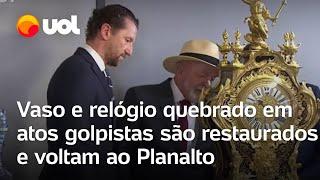 8 de janeiro: Vaso e relógio quebrado em atos golpistas são restaurados e voltam ao Planalto; vídeo