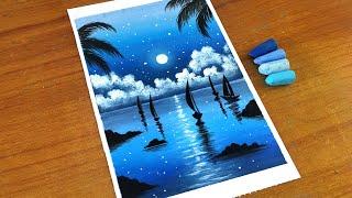 Easy Oil Pastel Night Scenery Painting for beginners | Oil Pastel Drawing