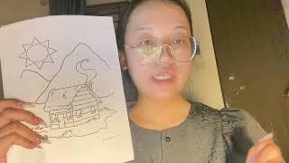 Share how to color a simple house drawing on a sunny day