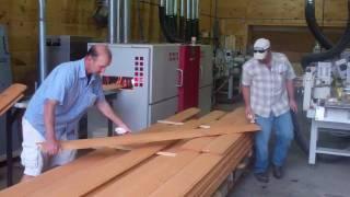 STAINING 2X8 LOG SIDING WITH INFRARED STAIN MACHINE