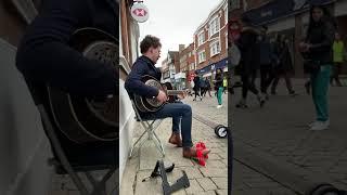 Singing the blues on Evesham High Street!  #busking #busker #blues #evesham #guitar #singer