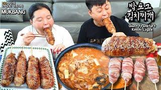 자이언트 삼겹살밥도그얼큰한 김치찌개 만들어서 아점 먹방(ft.맥주)ㅣGiant Frankfurt & Spicy Kimchi-jjigae MUKBANGㅣEATING SHOW