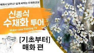 신종식수채화투어 [매화 -기초부터~] watercolor painting TV foundation 水彩画, 水彩畫, Aquarelle, акварельный