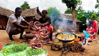 Typically African Village Life Of Youngest Couple||#cooking Monster OCTOPUS For a Hungry Family!!