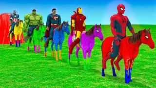 Red Spiderman Horse Ride Spiderman Color Bridge Against Shark & Croco Spiders Rescue Baby Horse Game