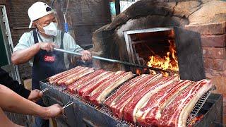 Amazing! A delicious cave BBQ baked by a man who makes his own charcoal. / Korean street food