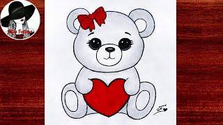 How to draw a cute teddy bear | Easy teddy bear drawing | Teddy bear with heart step by step