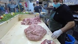 Iraqi food making kebabs from lamb in iraq street food