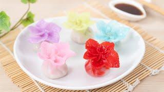 Make Flower Crystal Dumplings From Scratch | Kimchi Dumplings 花朵水晶蒸饺 天然色粉