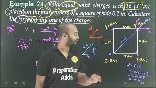 Ex-24 Electric charges and field : Four equal point charges each 16 uC are placed on the four corner