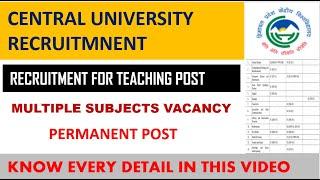 Recruitment In Central University 2024 || ,Teaching Jobs 2024 ||