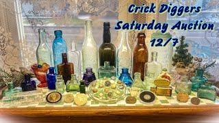 Saturday night 1800s antique bottles, Christmas flask,Blue Hutch,Amber blob,marbles,tokens,& more!