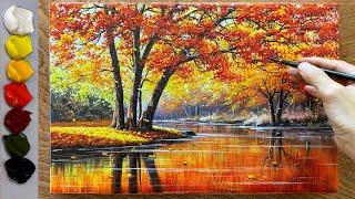 How to paint a landscape / Autumn acrylic painting / Art painting