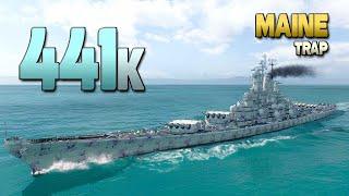 линкор Maine: Огромный урон +440000 на карте Trap - World of Warships