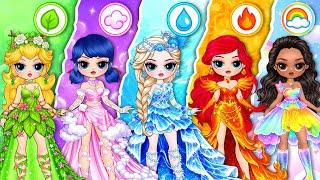 Elemental Disney Princesses: Water, Fire, Cloud Rainbow & Earth | Best DIY Fashion Paper Dolls