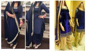 Navy Blue Colour Designer Patiala Suit Design || Royal Blue Designer Heavy Embroidered Velvet Suit