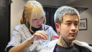 (ASMR) Beautiful Japanese Lady Barber Made Him Look 5.2 Years Younger with Full Package Haircut