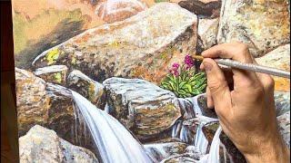 Quick Time-lapse: Adding Flowers into a Waterfall Painting