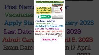 Army Agniveer Admit Card 2023 for CBT Written Exam, Download Link Here