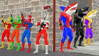 SpidermanSpider-Man challenges rescue iron man vs Team Bad Guys Joker | Shark spiderman vs hulk GTA