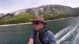 Boating on Lake Minnewanka, Alberta.