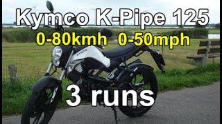 Kymco K-Pipe 125, 0-80kmh (0-50mph) 3 runs full throttle