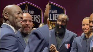 Michael Jordan & Magic Johnson being ADMIRED by Stephen Curry & James Harden at All Star Game!