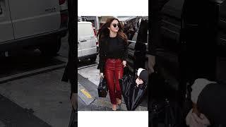 Chic Street Style Bold Red Leather Pants and Black Ensemble #youtubeshorts #selenagomez