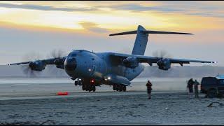 THE MIGHTY AIRBUS A400 WHIPS UP A SANDSTORM ON PEMBREY BEACH - 4K