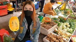 Walk Around Boeng Trabek Market Cambodian Street Food, Activities Khmer People Buying Food