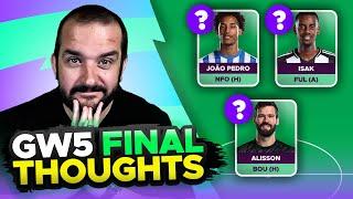 ️ ISAK & JOÃO PEDRO UPDATES ️ | FPL GAMEWEEK 5 FINAL TEAM SELECTION THOUGHTS | 2024/25