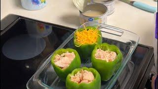 Momma makes stuffed peppers with canned chicken!