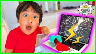 Ryan Spill his Drink on Daddy's Laptop PRANK!