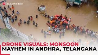 Drone visuals: Monsoon mayhem in Andhra, Telangana; Vijayawada City turns into lake