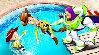 GTA 5 Buzz Lightyear vs Woody & Jessie Water Fails [Toy Story Ragdolls] #5