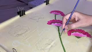 Easy Fabric Painting. Hand painted Suit. Pink Flowers 