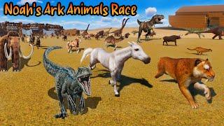 50 Modern VS 50 Ancient VS 50 Dinosaurs Animals Race in Noah's Ark Planet Zoo included T-Rex Mammoth