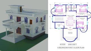 40x50 ll 2000 sqft ll 6 bedroom ll duplex house plan ll #3d design ll #epkm #engineer #pramod