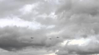 The Avro Vulcan Bomber, and two Avro Lancaster Bombers, Thumper (British) and Vera (Canadian).